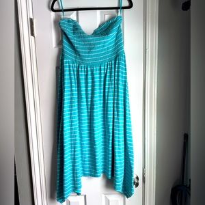 Torrid Smocked Top Strapless Asymmetrical Blue white Striped Dress Size 2/2x